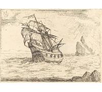 YIMACBJXX De Célèbres Tableaux Affiche Mur Art Oeuvre d'art Tableau Navire naviguant près des rochers par Jacques Callot Impression Peinture Huile Pour la Décoration du Salon 60x90cm