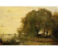 YIMACBJXX De Célèbres Tableaux Affiche Mur Art Oeuvre d'art Tableau Péninsule boisée Jean-baptiste-camille Corot Impression Peinture Huile Pour la Décoration du Salon 60x90cm