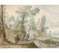 YIMACBJXX De Célèbres Tableaux Affiche Mur Art Oeuvre d'art Tableau un paysage fluvial boisé avec une église et des personnagesa par Hendrick Avercamp Pour la Décoration du Salon 60x90cm
