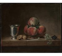 YIMACBJXX De Célèbres Tableaux Decoration Toile Graffiti Art Mural Nature mortepêches au gobelet d'argent Raisins de Jean Baptiste Simeon Chardin Pour les Décorations pour la Maison 60x90cm