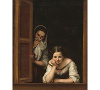 YIMACBJXX De Célèbres Tableaux Decoration Toile Graffiti Art Mural Zwei Frauen an Einem Fenster de Bartolomé Esteban Murillo Toile Wall Art Pour les Décorations pour la Maison 60x90cm