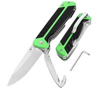 YiMai Couteau de Poche, Couteau Pliant Multifonction avec Scie à Bois et Coupe-Ceinture, Couteau de Survie pour Chasse, Camping, Randonnée, Urgence et l'élagage des Jardin (Noir&Vert)