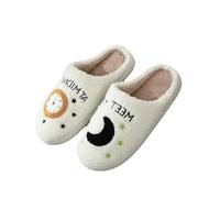 YIMAISZQ Pantoufles Automne Hiver Familial Ganters De Mode Femme Maison Caricature Chaude Sandales Plates Hommes Mignons Non Glissiersl-Lune Et Horloge-44-45