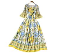 YIMAISZQ Robe Boheme Robe Longue en Jupe Longue Persane-Jaune-XL