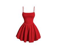 YIMAISZQ Robe Femme Chic Et Elegant Corset À Ordures pour Femmes Ajustement De Sangle Spaghetti Fustigation Mini-Robe Camie-Rouge-l