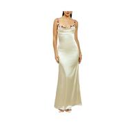 YIMAISZQ Robe Femme Chic Et Elegant Femmes Floral sans Manches en Satin Longue Dos Cravate Haut Bodycon Party Club Maxi Robes Été Noir Rose-Ivoire-s