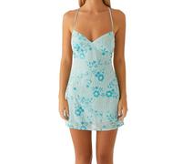 YIMAISZQ Robe Femme Femmes Sexy Sequin Courte Fleur De Broderie sans Manches Camies Mini D'été-Bleu-s