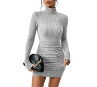 YIMAISZQ Robe Femme Tricotée Sexy pour Femmes, Ensemble Col Haut, Doigt, Tempérament Slim, Jupe Courte, Enveloppe De Hanche, Super Valeur, Hiver-Gris-s