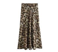 YIMAIWLX Jupes Femme Femmes Léopard Satin Midi Jupe Haute Taille Zipper Zipper Animal Imprimé Longues Jupes D'été