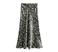 YIMAIWLX Jupes Femme Femmes Léopard Satin Midi Jupe Haute Taille Zipper Zipper Animal Imprimé Longues Jupes D'été