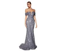 YIMAIWLX Robe Femmes Paillettes Au Large De L'épaule À Épaule Froide Queue De Poisson Sirène De Demoiselle d'honneur De De De Maxi Robes Robes-Gris Argent-l