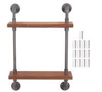 yiMANtrading Étagère Murale en Bois Massif avec Tuyau en Fer forgé, étagères flottantes rétro pour Bar à Domicile, Salon, Cuisine, Salle de Bain (Double Couche)