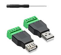 YIMATEECO Adaptateur de bornier à vis USB A 2.0 vers bloc terminal à 5 broches Adaptateur convertisseur connecteur pour appareil d'interférence USB (USB 2.0 1 x prise femelle + 1 x fiche, 2 pièces)