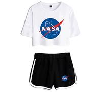 YIMIAO Fille Femmes NASA Logo Été T-Shirt et Shorts T-Shirts à Manches Courtes National Space Galaxy Imprimer Summer Ensembles de sport(M)