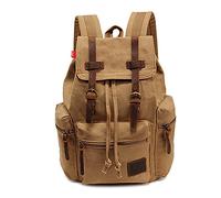 Sac à Dos pour Femme et Homme, Yimidear Sac a Dos Vintage Toile en PU Cuir, Sac de l'école, Sac de Voyage Toile Cartable Sac d'alpinisme(Kaki)