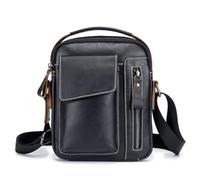 Yimidear Sacoche Homme et Femme Retro léger Sac à Bandoulière Petit Sac à Main en cuir véritable pour Entreprise/Décontractée/Sport/Randonnée (Noir)