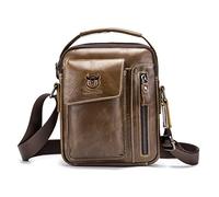 Yimidear Sacoche Homme et Femme Retro léger Sac à Bandoulière Petit Sac à Main en cuir véritable pour Entreprise/Décontractée/Sport/Randonnée (Marron)