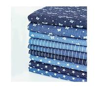 Yimihua Tissu Jean Tissu en Coton Denim Papillon Bande Étoiles Tissu Fin Lavé Doux Imprimé Matériel de Couture de Matelassage de Tissus de Jeans（Largeur 150 cm）(Size:Papillon,Color:Bleu foncé)