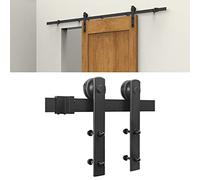 YIMING 200 cm/6,6 FT Système de Porte Coulissante Kit de Rail pour Porte Coulissante avec 2 Sections Rail et 2 Roulette, Noir Type de Barre