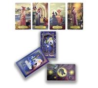 YIMINGOUFEI Cartes de tarot sorcière édition anglaise avec guide de 50 pages, impression holographique PET, imperméable et infroissable, motif dos chat magenta