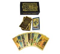 YIMINGOUFEI Jeu de 78 Cartes de Tarot doré Anglais avec Guide Couleur de 36 Pages PVC imperméable et Infroissable Convient aux débutants (Motif doré, Couleur dorée)