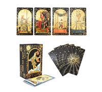 YIMINGOUFEI Jeu de Tarot 78 Cartes Version Anglaise Feuille d'or, avec Guide, Conception étanche, matériau PVC Noir et Or