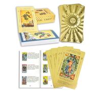 YIMINGOUFEI Jeu de Tarot Anglais Waite Gold Foil de 78 pièces avec Guide, Design en PVC imperméable, Motifs célestes du Soleil et de la Lune