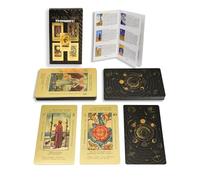 YIMINGOUFEI Jeu de Tarot Rider Waite en Anglais, 78 Cartes de Tarot en Feuille d’Or Rose, Cartes Pet Imperméables avec Guide 36 Pages, Tarot Débutant Corps Céleste Noir
