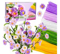 Yiminu.DS Fil Chenille en Forme de Fleur Cure Pipe pour l'artisanat Ensemble Complet avec 250 Fils Chenille épais et Moelleux et tutoriel Ensemble d'artisanat pour Adultes Violet Blanc
