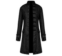 YiMiny 2019 Smokings Homme Homme Slim Fit Retro Steampunk Manteau Elegant Pirate Manteau Homme Long Gothique Manteau Hiver Chaud Bouton Sakkos Surdimensionné - Noir - Large