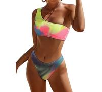 YIMISAN Ensemble bikini côtelé pour femme, haut à épaule dénudée et bas avec taille mi-haute, maillot de bain deux pièces, Taille S