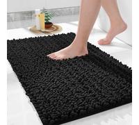 Yimobra Tapis de bain en chenille antidérapant - Doux - Lavable en machine - En microfibre - Absorbant - Pour douche et salle de bain - 43 x 61 cm - Noir