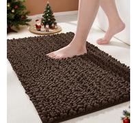 Yimobra Tapis de bain en chenille antidérapant et doux, lavable en machine, en microfibre, absorbant, pour douche et salle de bain, 51 x 81 cm, marron