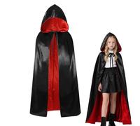 YIMOJOY Halloween Vampire Costume Children Satin Cloak avec capuche 90 cm de Vampire à double taille Girls For Halloween Carnival Medieval Costume Party (xs)