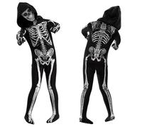 YIMOJOY Squelette Costume Enfants Halloween Costume Squelette unisexe Grim Reaper Costumes Squelette Enfants Garçons Filles pour Halloween Party Carnaval Cosplay Faschings(10-12 ans)