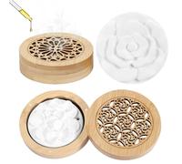 Yimomoyi 2 Pièces Diffuseur D'Huiles Essentielles en Plâtre avec Boîte à Parfum en Bois, Diffuseur Huiles Essentielles avec Pierre Parfumée, Galet Diffuseur Huile Essentielle Fleur pour Chambre/Bureau
