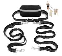 Yimomoyi Laisse Canicross Chien, Laisse Mains Libres Chien,Ceinture Canicross avec Couture Réfléchissante, Laisses Double pour 2 Chiens, Idéal pour Course à Pied, Jogging et Marche, Noir