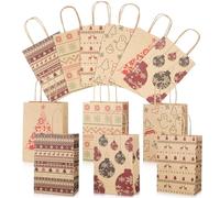 Yimomoyi Lot de 12 Sacs Cadeaux de Noël en Papier Kraft Avec Poignée, Sac Cadeau Noel, Pochette Cadeau Noel, Sacs cadeaux de Noël en kraft pour Emballage, Fournitures de Fête, 21X15X8cm