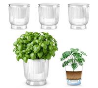 Yimomoyi Lot de 4 Pots Auto Arrosant 11 cm, Pot de Fleur Intérieur,Durable Plastic Indoor Plant Pots, Pot Fleur Interieur avec Mèche & Réservoir Transparent,Idéal pour Plante Carnivore