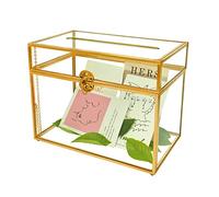 YIMORENCE V Boîte à cartes en verre doré pour mariage - Boîte de mariage en verre doré - Forme rectangulaire avec fente et pied - Parfaite pour une réception de mariage, une fête ou une cérémonie