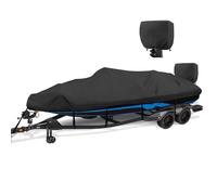 YimSting Housse de bateau imperméable 1200D de 4,3 à 4,9 m avec housse de moteur pour bateau basse, bateau à triple coque en V, bateau Bowrider Runabout de 4,3 à 4,9 m, toile robuste noire