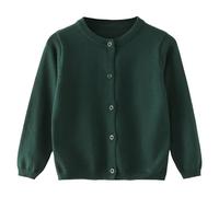 Yimutian Gilet Boléro à Manches Longues Pull en Coton pour Fille et Garçon Enfant Cardigan de Base en Tricot Couleur Unie Vert Foncé 110