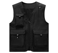 Yimutian Homme Gilet de pêche avec Multi-Poches Légère Respirant Veste sans Manches Loisirs Chasse Camping Gilet de Photographie Noir XS