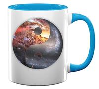 Yin and Yang Cosmic Nebula Art Tasse à thé café en céramique Bleu clair