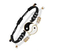 通用 Yin Yan Bracelet en corde réglable 2 pièces de bracelets assortis de cordon réglable ajuste la taille du bracelet, fabriqué à la main en corde, bracelet pour femme, homme, adolescent, 30 cm,