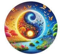 Yin-Yang 1000 Piece Puzzle Rond, pour Enfants Adult De Forme Irrégulière, Décoration pour Enfants Cadeau 12 Ans De Qualité Supérieure 1000pcs (67.5x67.5cm)