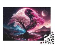 Yin Yang Arbre de Sakura Puzzle 1000 Pièces Puzzle pour Adultes Ciel Nocturne Déco Salon Cadeau Détente 52x38cm/1000pcs