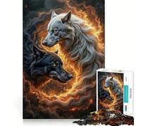 Yin Yang︰ Deux Loups dans Un Cercle de feu Puzzle Adulte 1000 pièces Détente et logique Assemblage Stable,pièces Qui ne bougent Pas,Format Compact,idéal pour des Moments de Jeu en Famille (38x26cm)