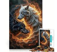 Yin Yang︰ Deux Loups dans Un Cercle de feu Puzzle de 1000 pièces pour Adultes Jeu de Concentration mentale Activité de découpage de Haute précision et de Partage en Famille (50x75cm)