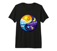Yin Yang Nature Balance Soleil Lune Océan Montagne T-Shirt Haut de Gamme